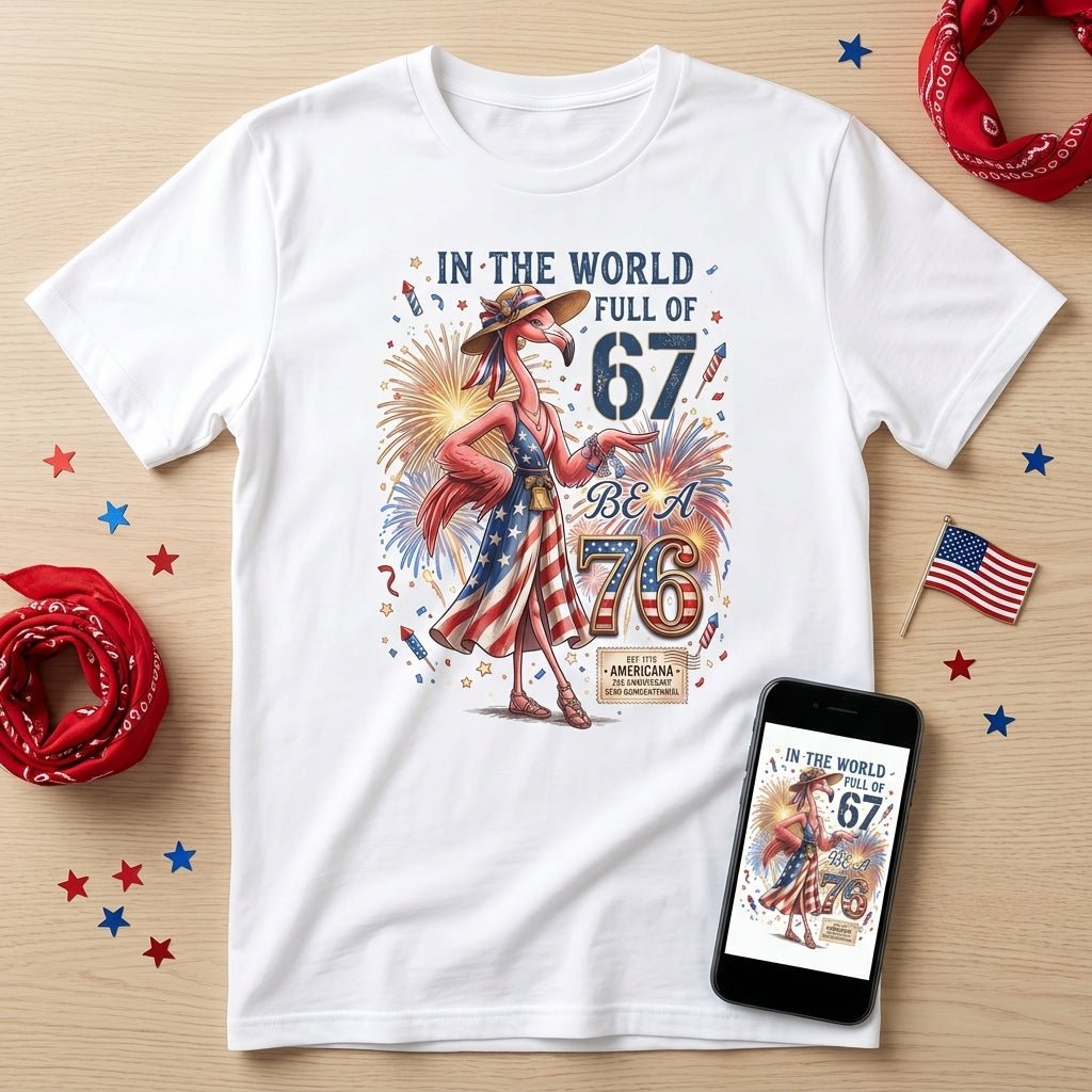 In A World Full Of 67 Be A 76 Patriotic Flamingo America 250 Shirt - FlamingoAholic