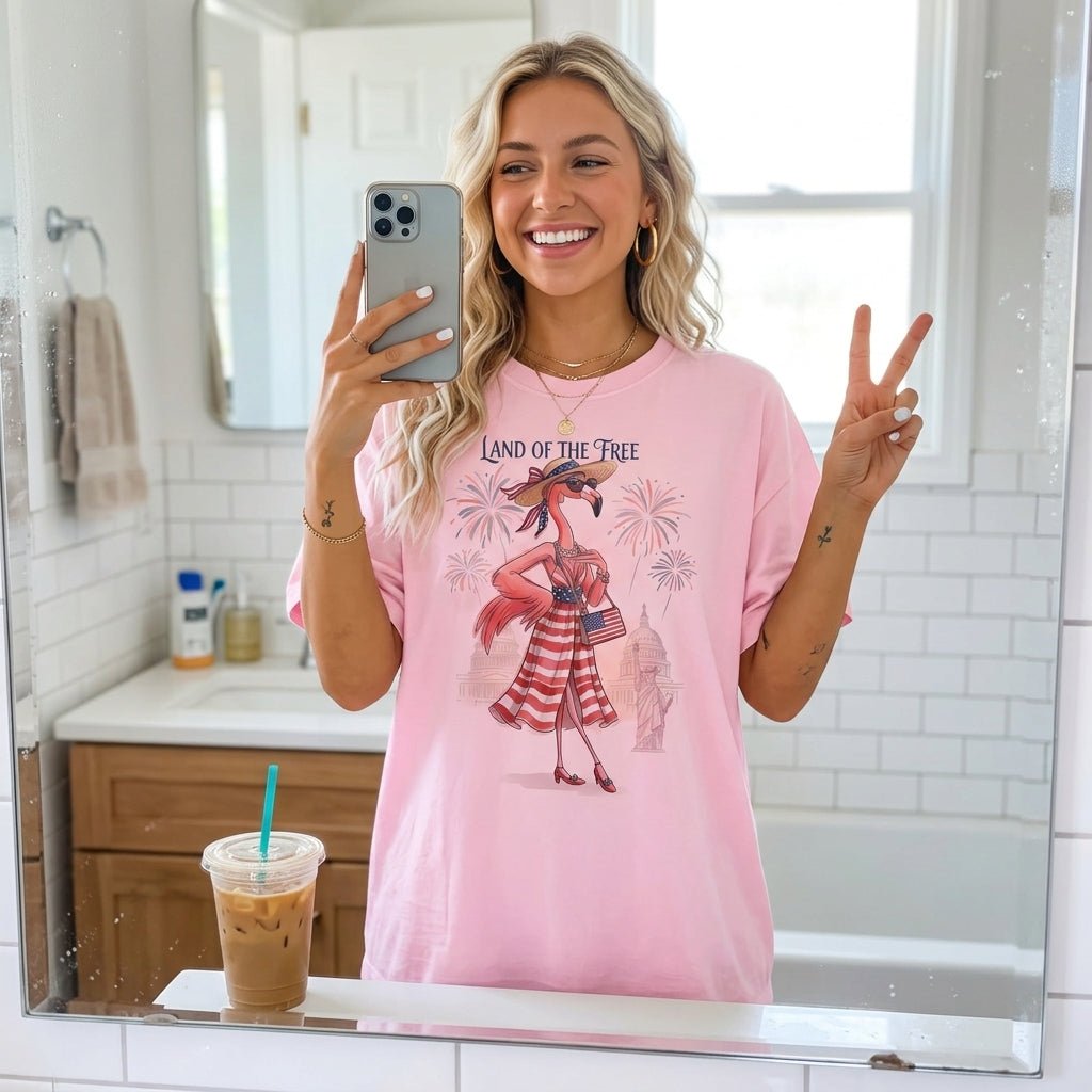 Land of the Free Patriotic Chic Flamingo July 4th Shirt - FlamingoAholic