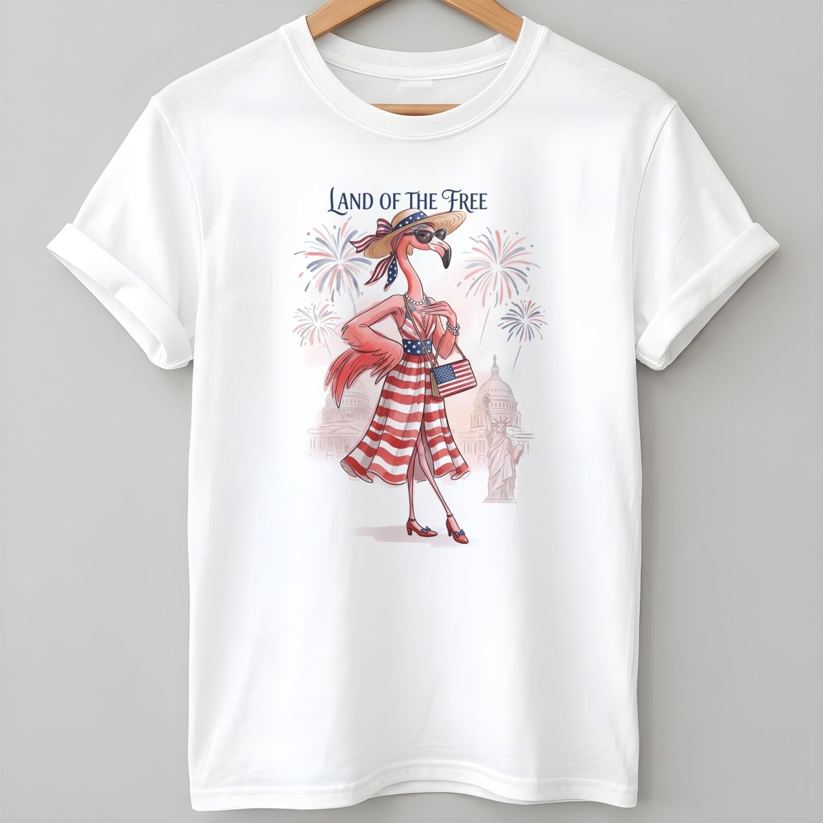 Land of the Free Patriotic Chic Flamingo July 4th Shirt - FlamingoAholic