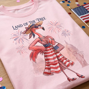 Land of the Free Patriotic Chic Flamingo July 4th Shirt - FlamingoAholic