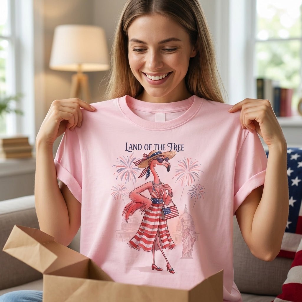 Land of the Free Patriotic Chic Flamingo July 4th Shirt - FlamingoAholic