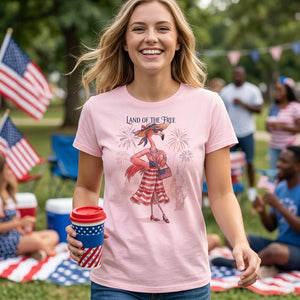 Land of the Free Patriotic Chic Flamingo July 4th Shirt - FlamingoAholic