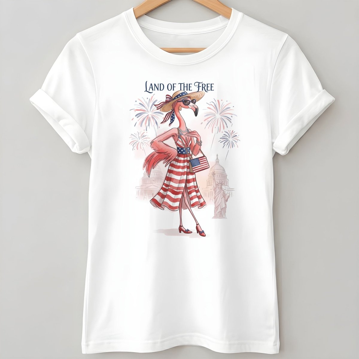 Land of the Free Patriotic Chic Flamingo July 4th Shirt - FlamingoAholic