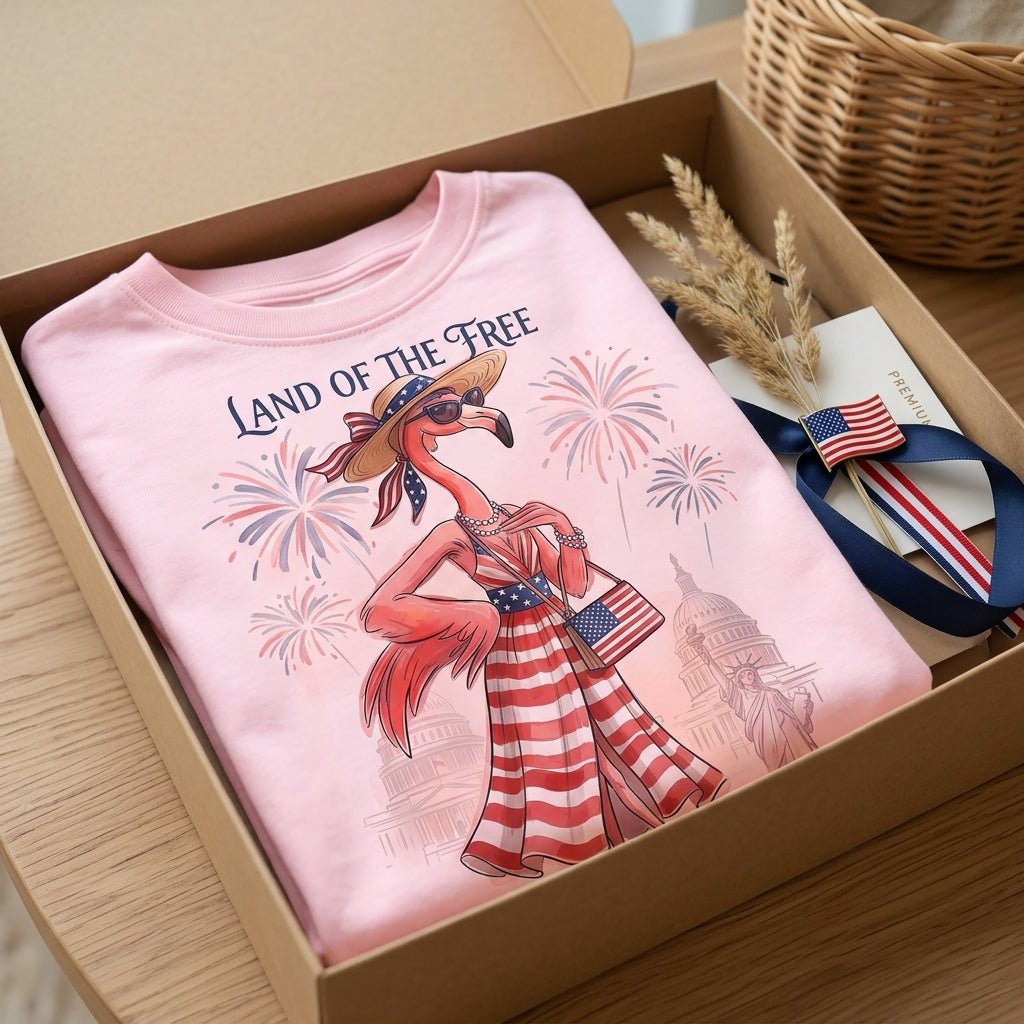 Land of the Free Patriotic Chic Flamingo July 4th Shirt - FlamingoAholic