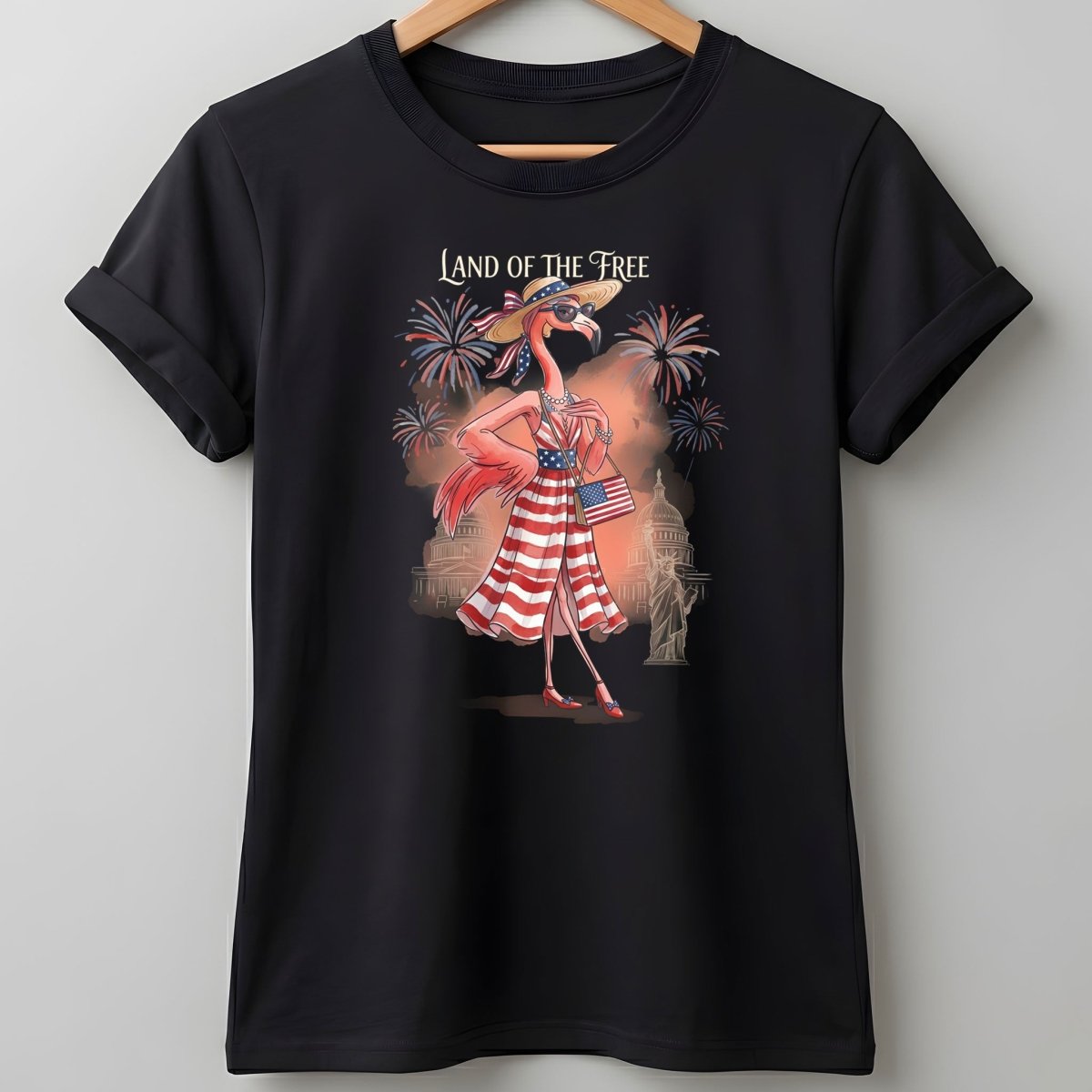 Land of the Free Patriotic Chic Flamingo July 4th Shirt - FlamingoAholic