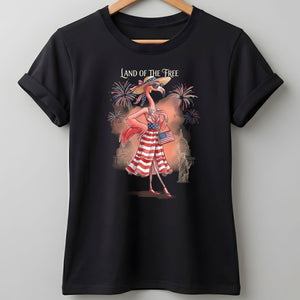 Land of the Free Patriotic Chic Flamingo July 4th Shirt - FlamingoAholic
