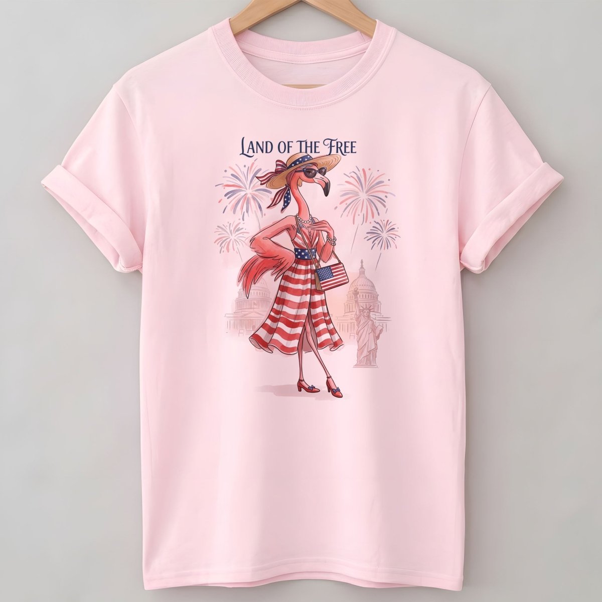 Land of the Free Patriotic Chic Flamingo July 4th Shirt - FlamingoAholic