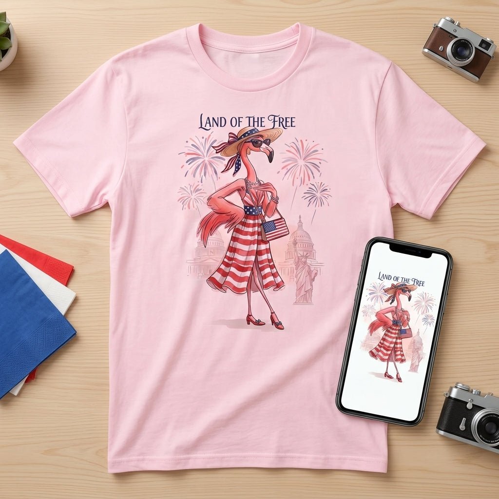 Land of the Free Patriotic Chic Flamingo July 4th Shirt - FlamingoAholic