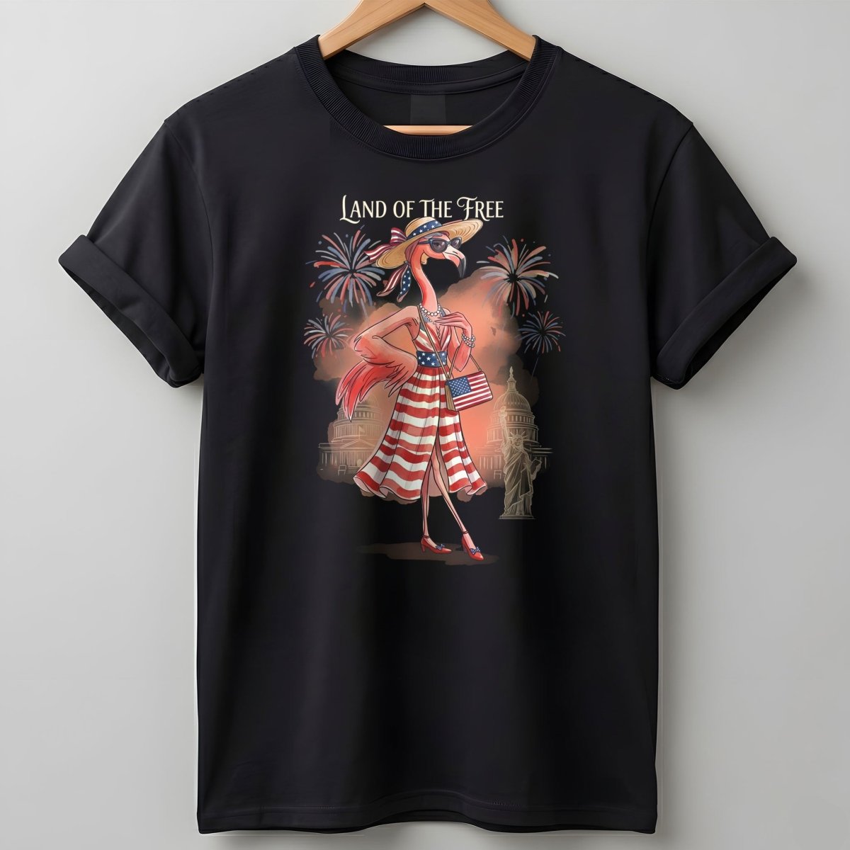 Land of the Free Patriotic Chic Flamingo July 4th Shirt - FlamingoAholic