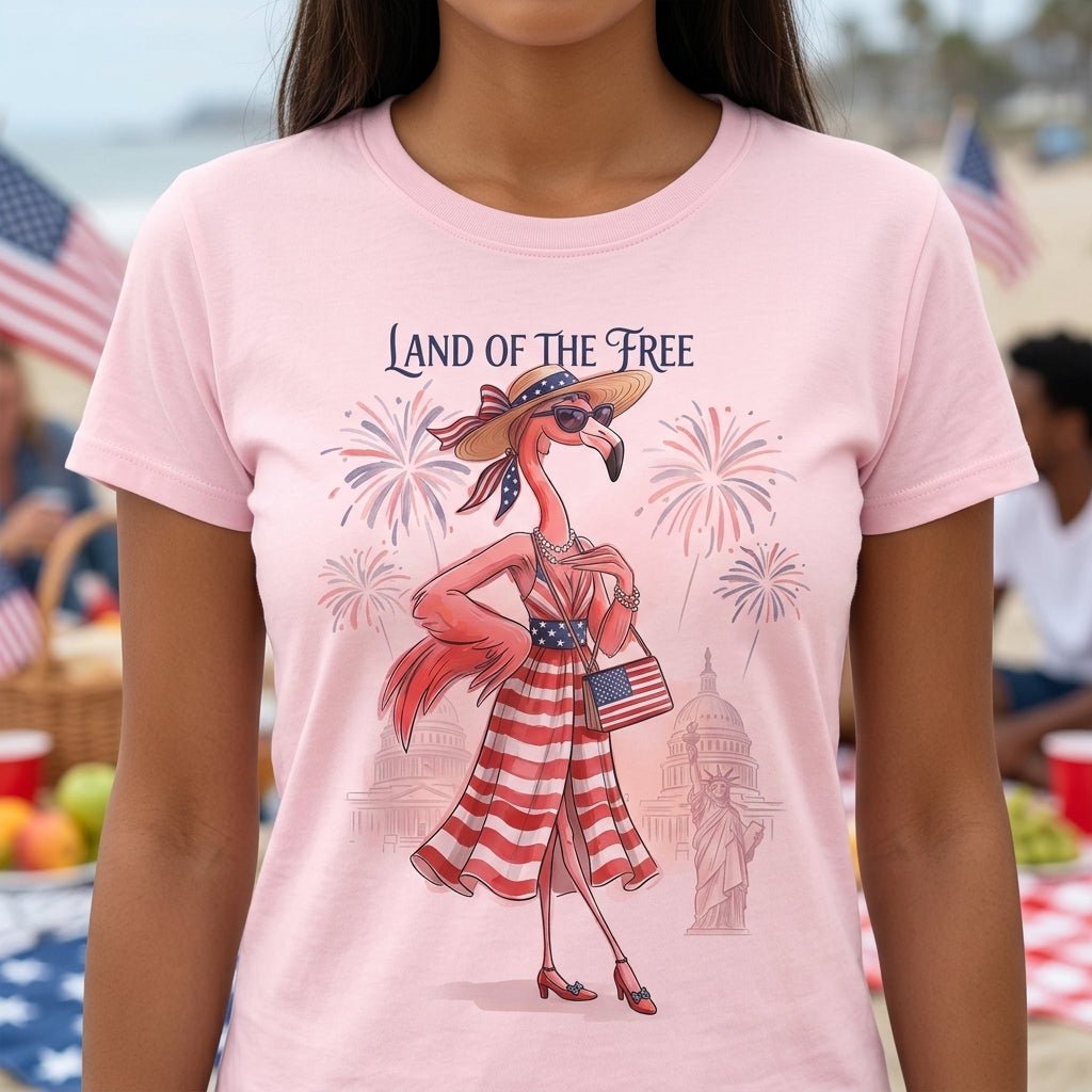 Land of the Free Patriotic Chic Flamingo July 4th Shirt - FlamingoAholic