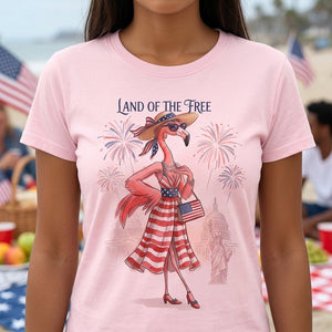 Land of the Free Patriotic Chic Flamingo July 4th Shirt - FlamingoAholic