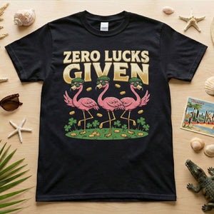 Leprechaun Flamingo Zero Lucks Given St. Patrick's Day T-Shirt - Funny Irish Beer Party Tee for Her - FlamingoAholic