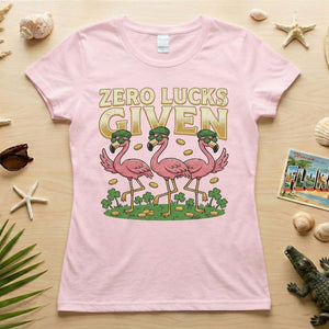 Leprechaun Flamingo Zero Lucks Given St. Patrick's Day T-Shirt - Funny Irish Beer Party Tee for Her - FlamingoAholic