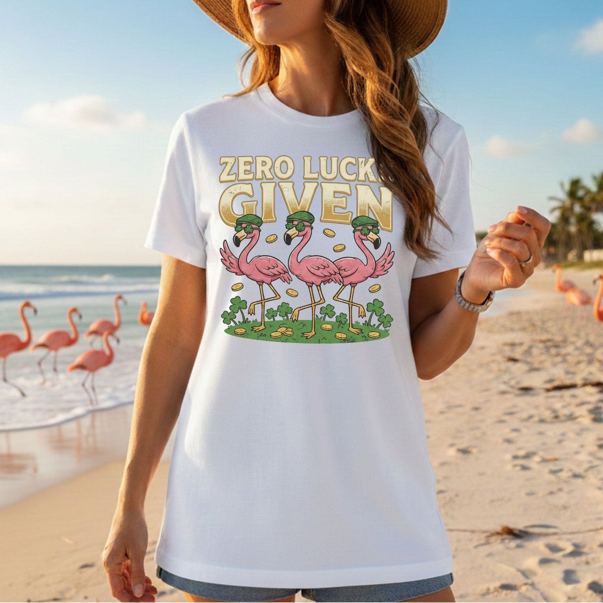 Leprechaun Flamingo Zero Lucks Given St. Patrick's Day T-Shirt - Funny Irish Beer Party Tee for Her - FlamingoAholic