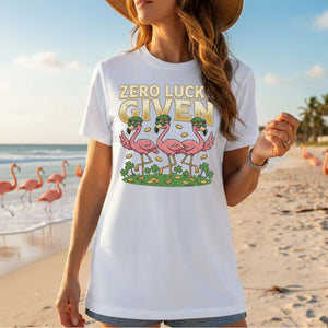 Leprechaun Flamingo Zero Lucks Given St. Patrick's Day T-Shirt - Funny Irish Beer Party Tee for Her - FlamingoAholic