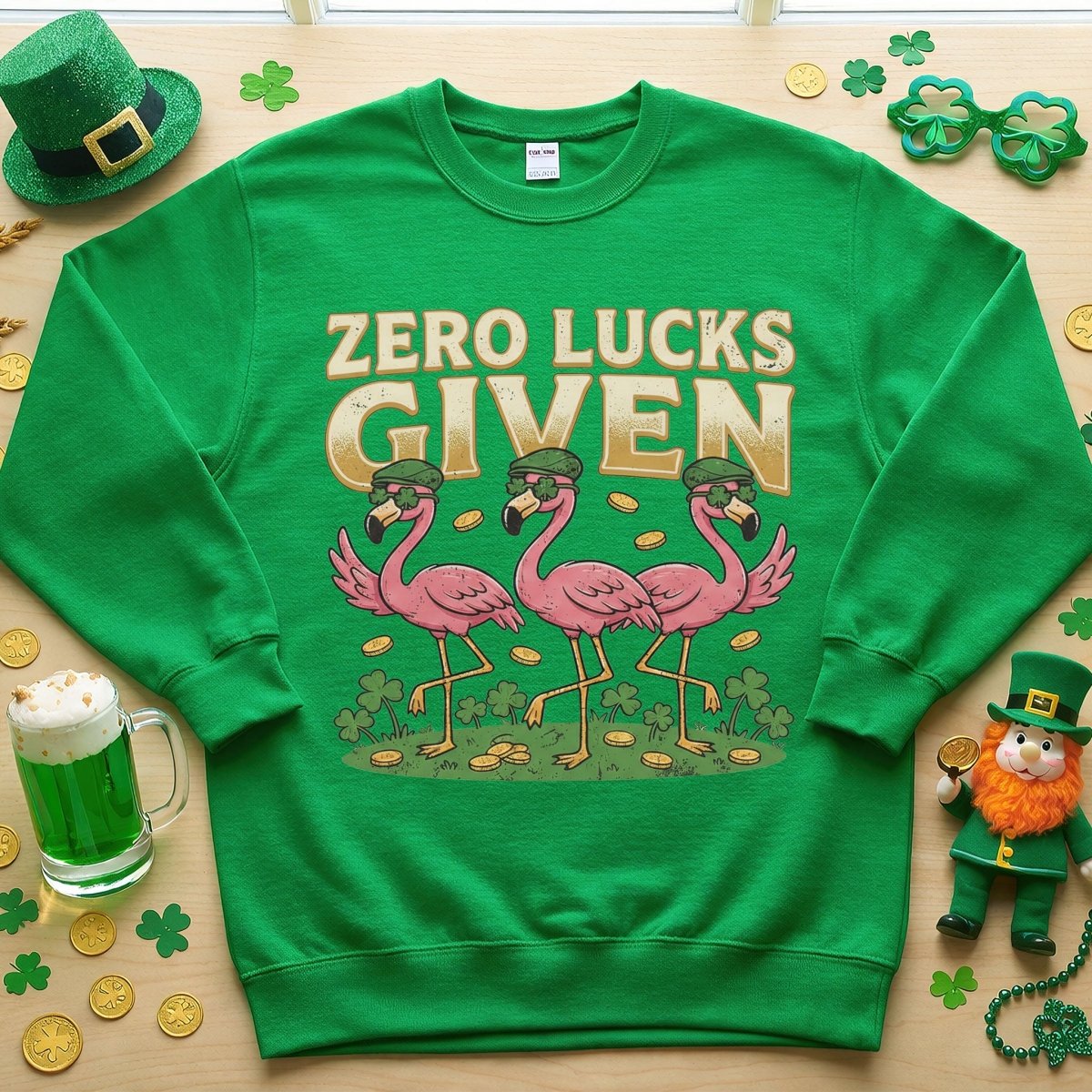 Leprechaun Flamingo Zero Lucks Given St. Patrick's Day T-Shirt - Funny Irish Beer Party Tee for Her - FlamingoAholic
