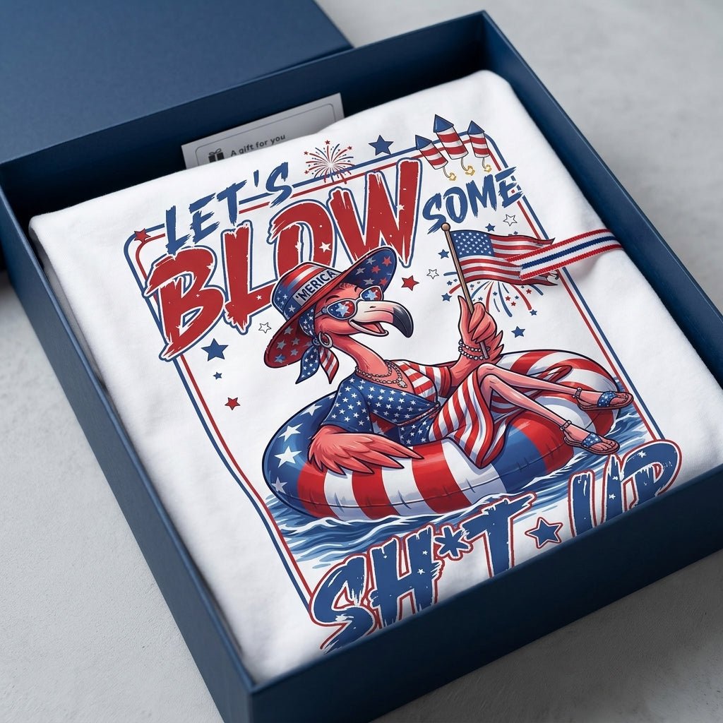 Let's Blow Some Sh*t Up Funny Patriotic Flamingo July 4th Shirt - FlamingoAholic