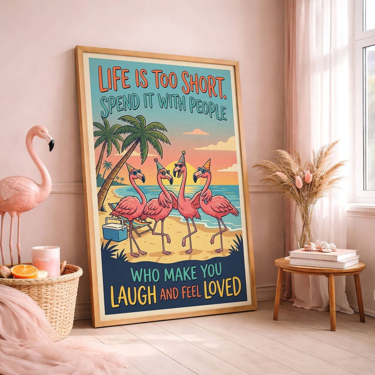 Life Is Too Short – Funny Flamingo Beach Friends Poster - FlamingoAholic