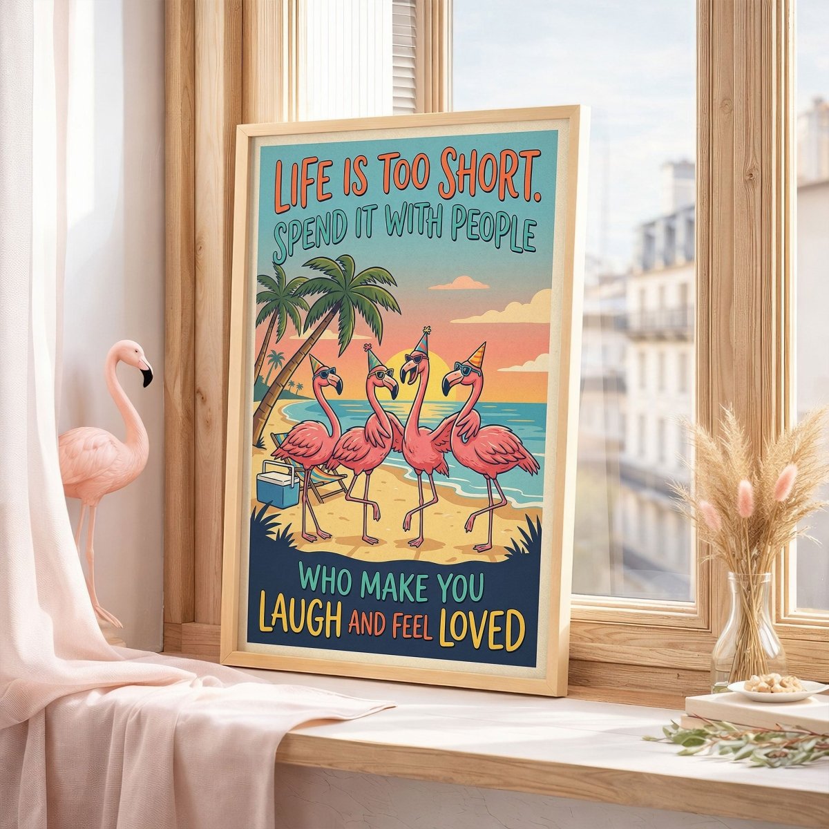 Life Is Too Short – Funny Flamingo Beach Friends Poster - FlamingoAholic
