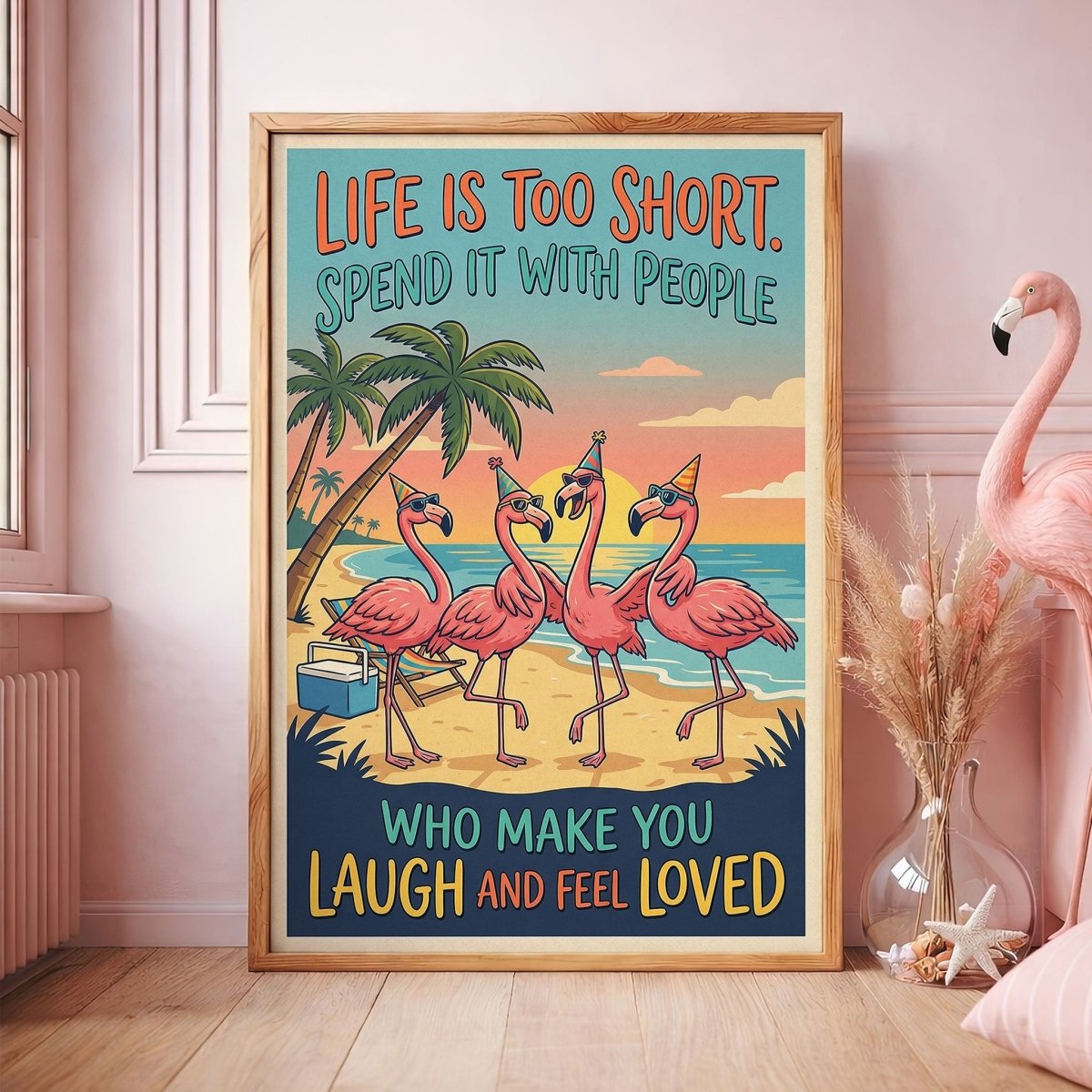 Life Is Too Short – Funny Flamingo Beach Friends Poster - FlamingoAholic