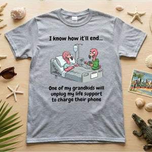 Life Support Grandkids Flamingo Funny T-Shirt - Dark Humor Sarcastic Saying Tee - FlamingoAholic