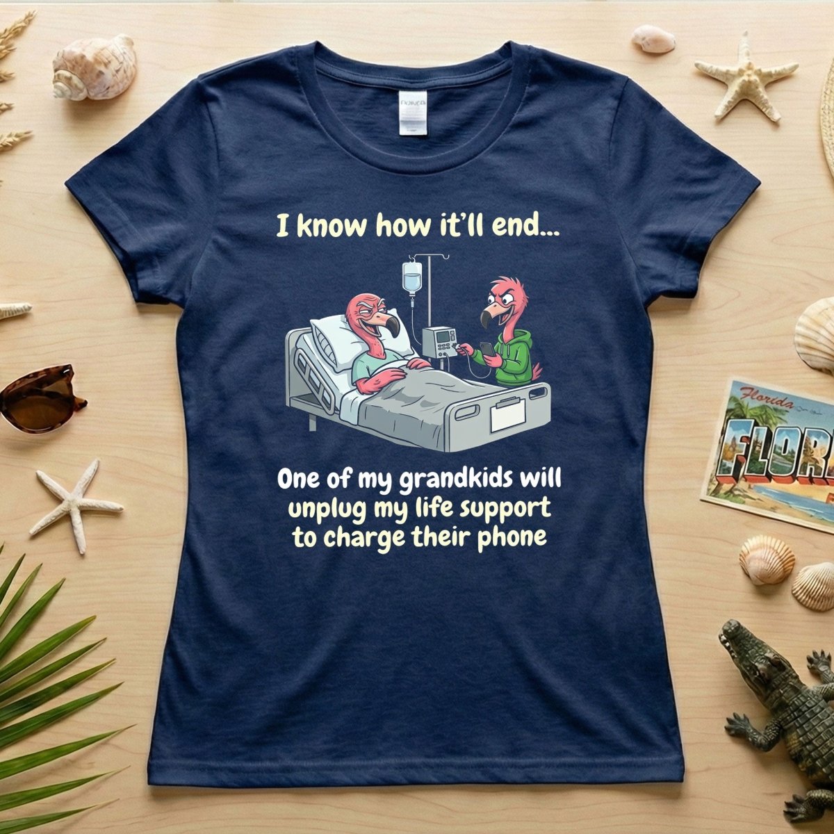 Life Support Grandkids Flamingo Funny T-Shirt - Dark Humor Sarcastic Saying Tee - FlamingoAholic