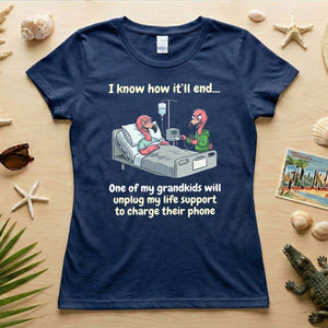 Life Support Grandkids Flamingo Funny T-Shirt - Dark Humor Sarcastic Saying Tee - FlamingoAholic