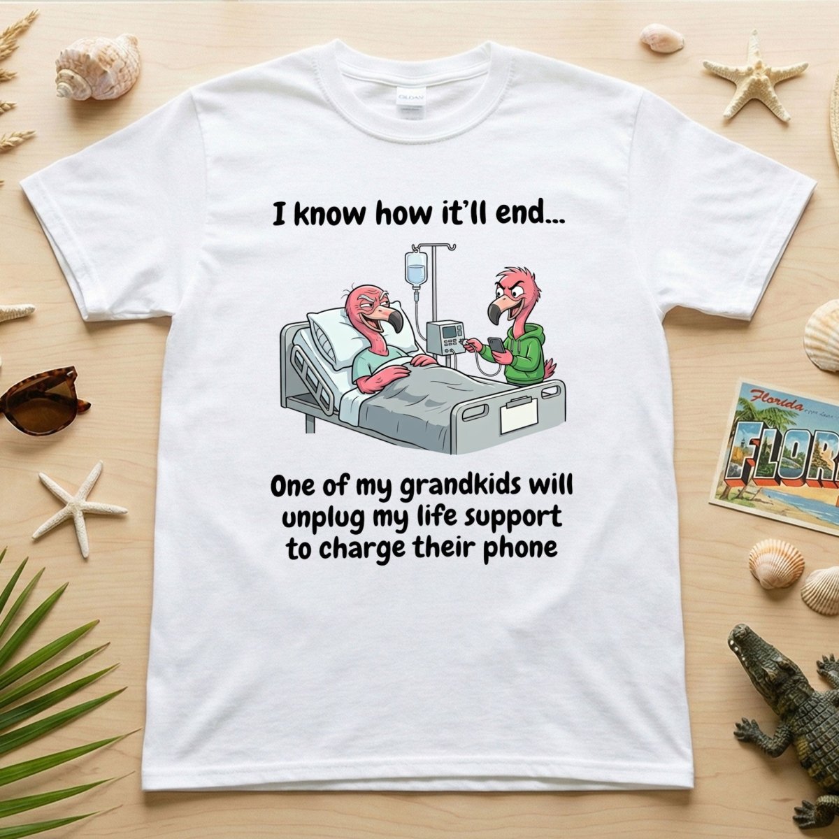 Life Support Grandkids Flamingo Funny T-Shirt - Dark Humor Sarcastic Saying Tee - FlamingoAholic