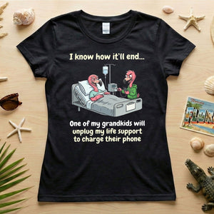Life Support Grandkids Flamingo Funny T-Shirt - Dark Humor Sarcastic Saying Tee - FlamingoAholic