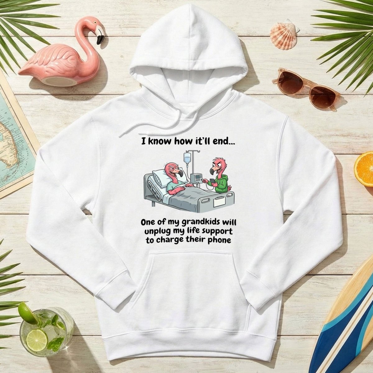 Life Support Grandkids Flamingo Funny T-Shirt - Dark Humor Sarcastic Saying Tee - FlamingoAholic