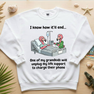 Life Support Grandkids Flamingo Funny T-Shirt - Dark Humor Sarcastic Saying Tee - FlamingoAholic