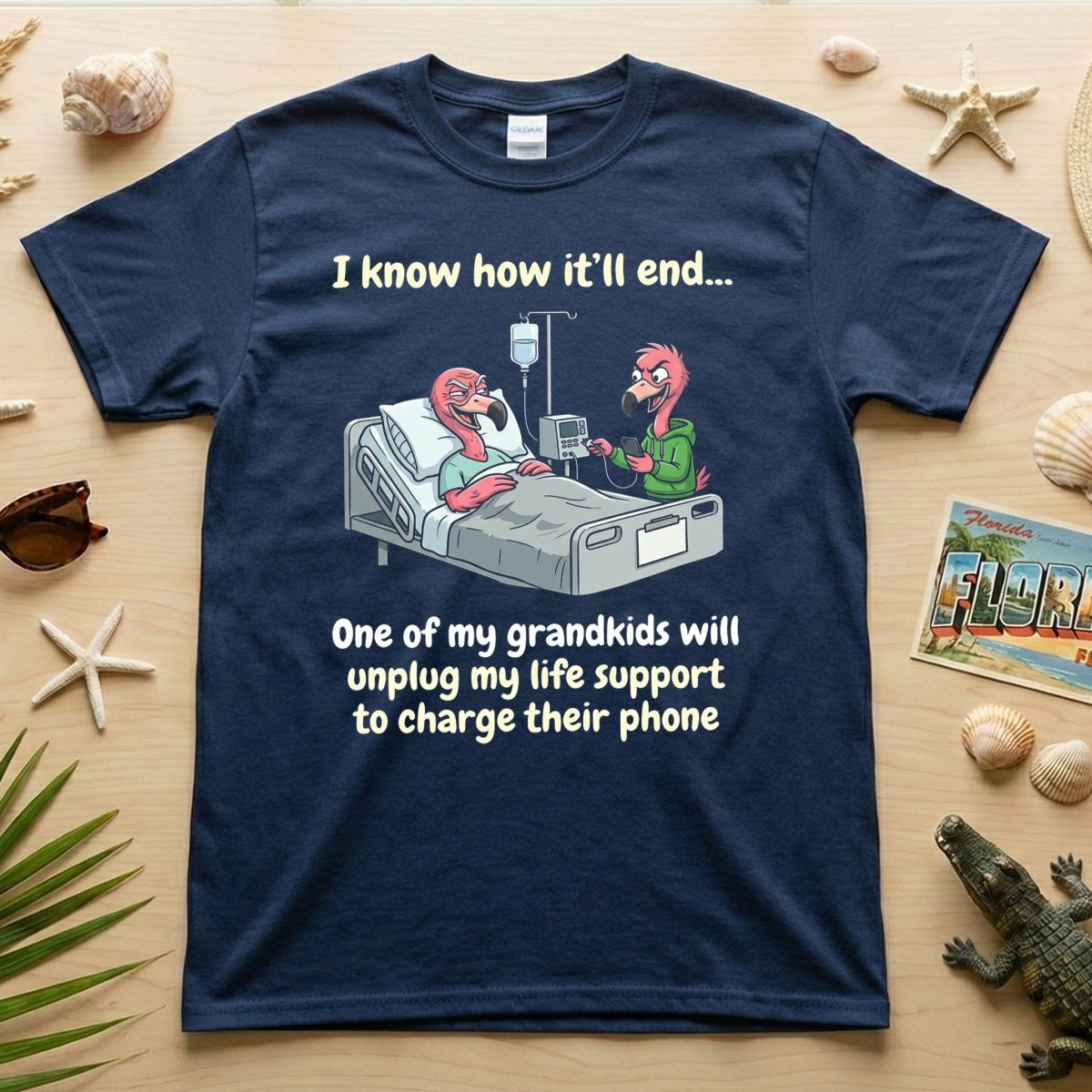 Life Support Grandkids Flamingo Funny T-Shirt - Dark Humor Sarcastic Saying Tee - FlamingoAholic