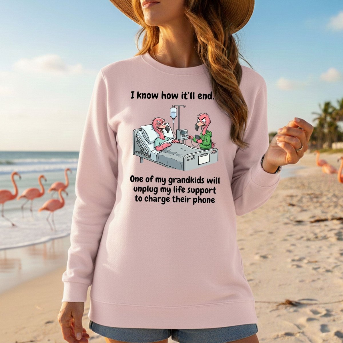 Life Support Grandkids Flamingo Funny T-Shirt - Dark Humor Sarcastic Saying Tee - FlamingoAholic