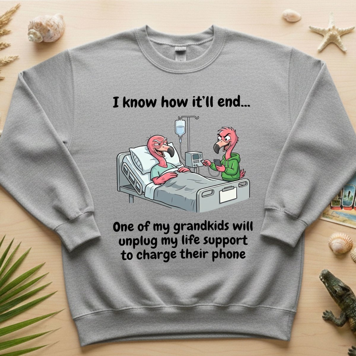 Life Support Grandkids Flamingo Funny T-Shirt - Dark Humor Sarcastic Saying Tee - FlamingoAholic
