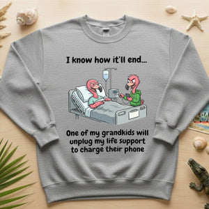 Life Support Grandkids Flamingo Funny T-Shirt - Dark Humor Sarcastic Saying Tee - FlamingoAholic