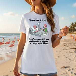 Life Support Grandkids Flamingo Funny T-Shirt - Dark Humor Sarcastic Saying Tee - FlamingoAholic