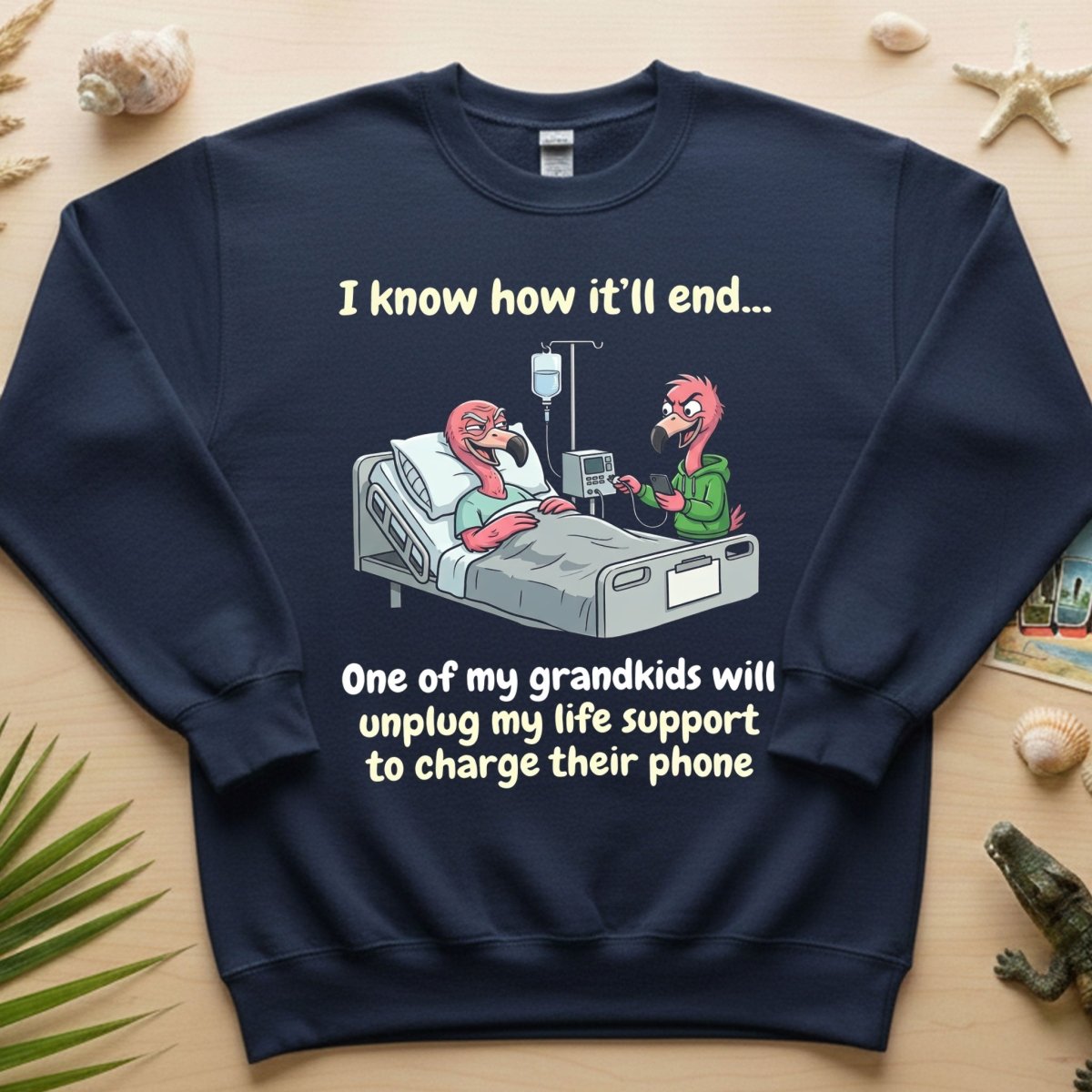 Life Support Grandkids Flamingo Funny T-Shirt - Dark Humor Sarcastic Saying Tee - FlamingoAholic