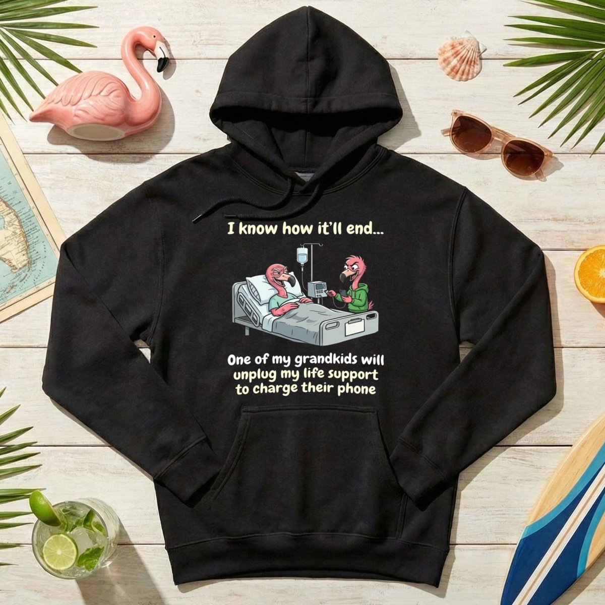 Life Support Grandkids Flamingo Funny T-Shirt - Dark Humor Sarcastic Saying Tee - FlamingoAholic