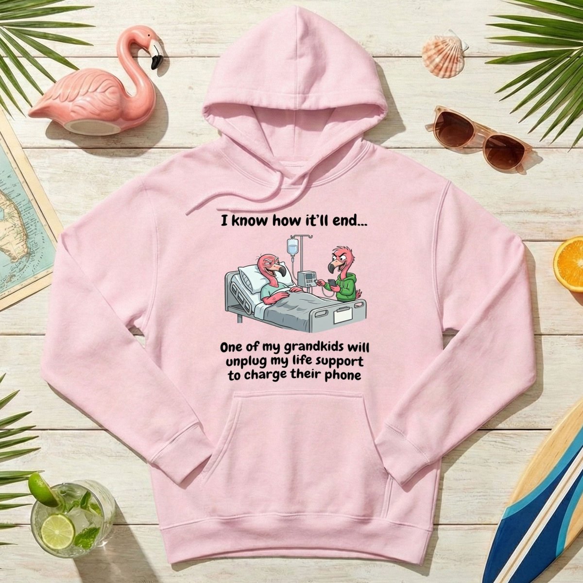 Life Support Grandkids Flamingo Funny T-Shirt - Dark Humor Sarcastic Saying Tee - FlamingoAholic