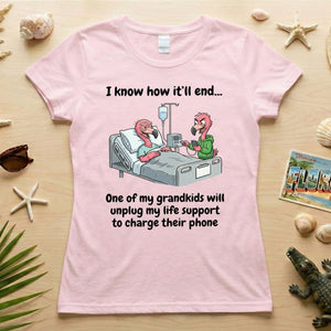 Life Support Grandkids Flamingo Funny T-Shirt - Dark Humor Sarcastic Saying Tee - FlamingoAholic