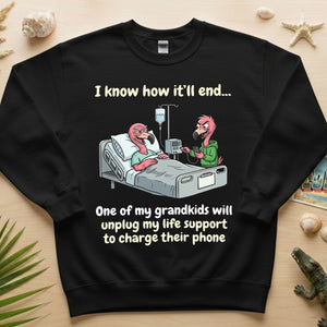 Life Support Grandkids Flamingo Funny T-Shirt - Dark Humor Sarcastic Saying Tee - FlamingoAholic