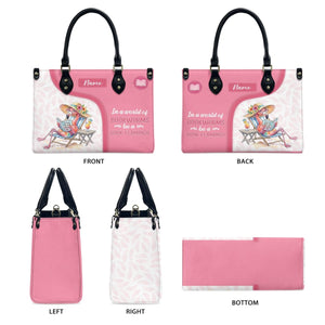 Luxurious Personalized Book Flamingo Leather Handbag - Custom Name Gift for Book Lovers - FlamingoAholic