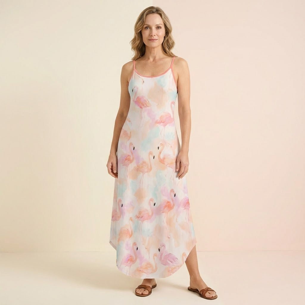 Luxurious Watercolor Flamingo Maxi Dress - Soft & Flowy Tropical Summer Essential - FlamingoAholic
