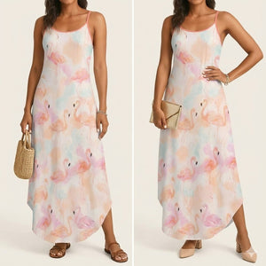 Luxurious Watercolor Flamingo Maxi Dress - Soft & Flowy Tropical Summer Essential - FlamingoAholic