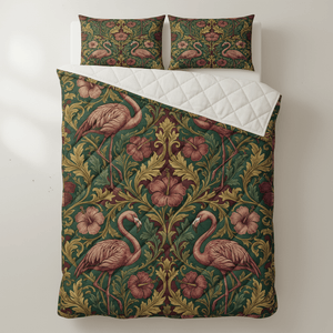 Luxury Vintage Botanical Flamingo Quilt Set - Soft, Hypoallergenic Bedding - FlamingoAholic