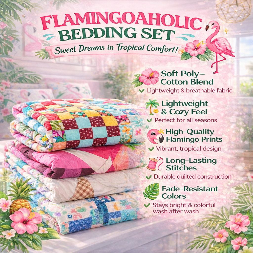Luxury Vintage Botanical Flamingo Quilt Set - Soft, Hypoallergenic Bedding - FlamingoAholic