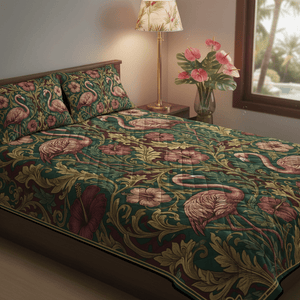 Luxury Vintage Botanical Flamingo Quilt Set - Soft, Hypoallergenic Bedding - FlamingoAholic