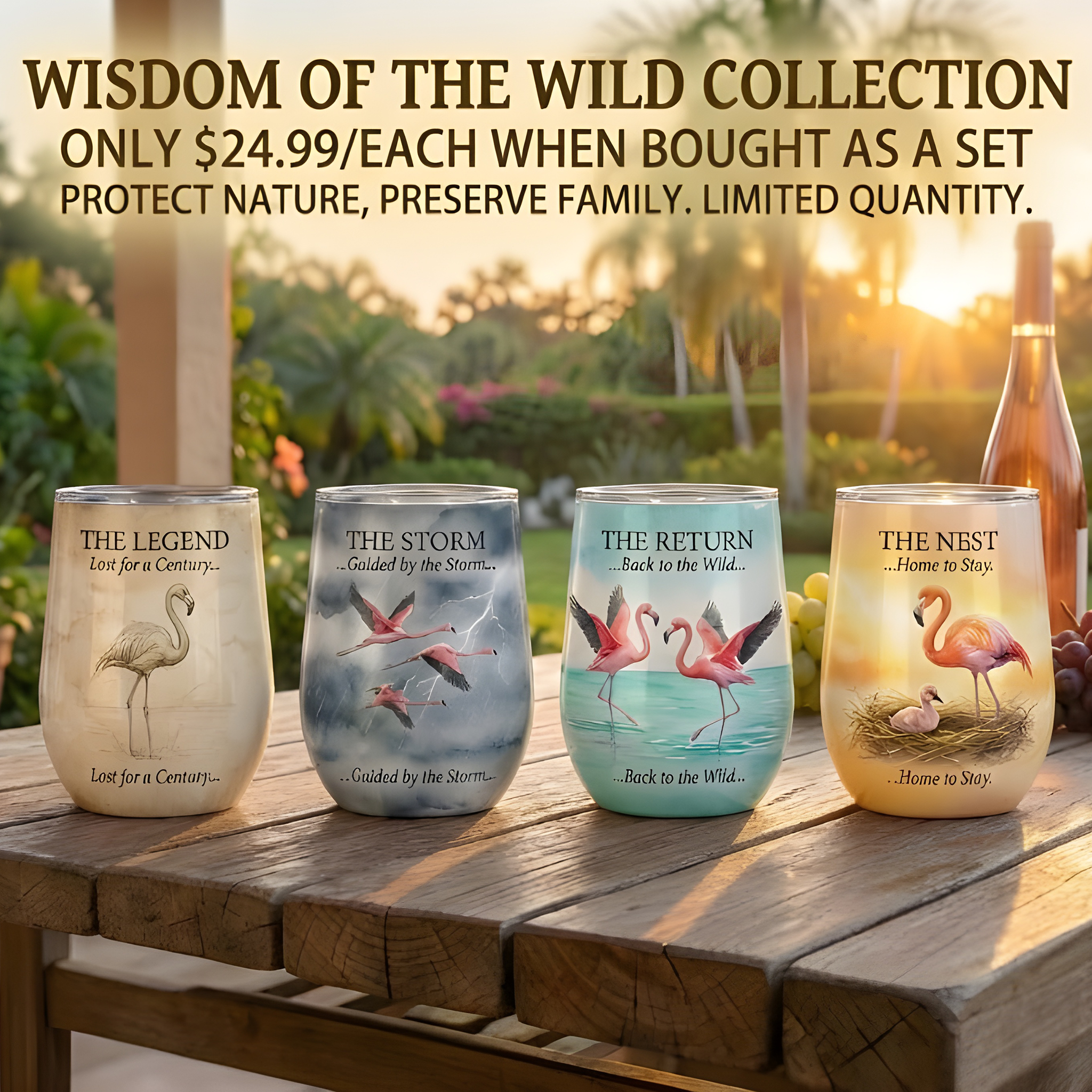 Tropical Wisdom of the Wild Flamingo Wine Tumbler Set (4-Pack) - Insulated Gift for Fran