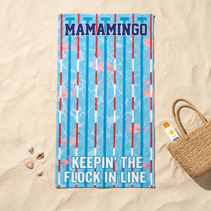 Mamamingo Beach Towel - "Keepin' The Flock In Line" Striped Summer Gift - FlamingoAholic