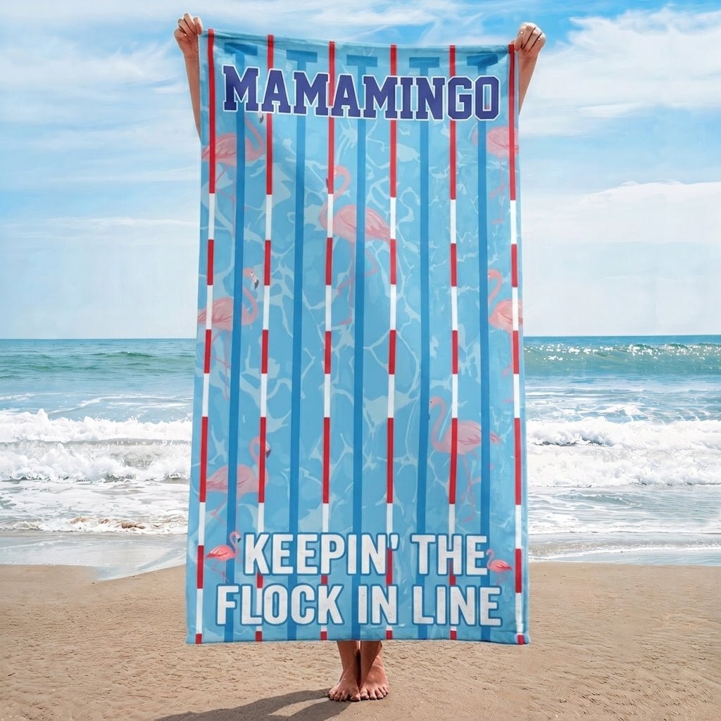 Mamamingo Beach Towel - "Keepin' The Flock In Line" Striped Summer Gift - FlamingoAholic